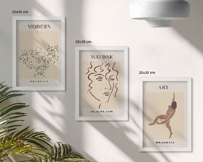 Set 3 tablouri Grafică elegantă cu flori, fețe și figuri umane