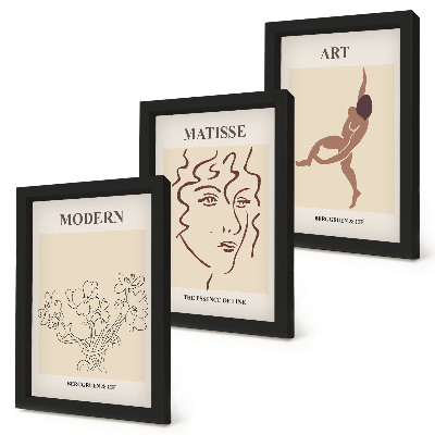 Set 3 tablouri Grafică elegantă cu flori, fețe și figuri umane