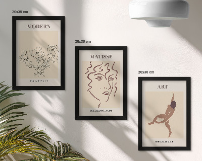 Set 3 tablouri Grafică elegantă cu flori, fețe și figuri umane