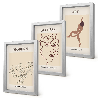Set 3 tablouri Grafică elegantă cu flori, fețe și figuri umane