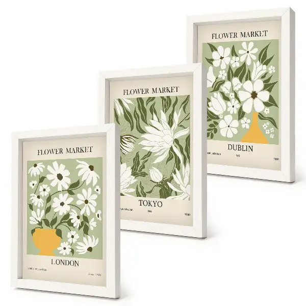 Set de 3 tablouri cu modele de postere florale Londra Tokyo și Dublin