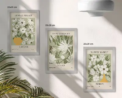 Set de 3 tablouri cu modele de postere florale Londra Tokyo și Dublin