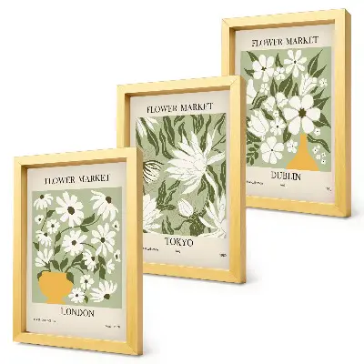 Set de 3 tablouri cu modele de postere florale Londra Tokyo și Dublin