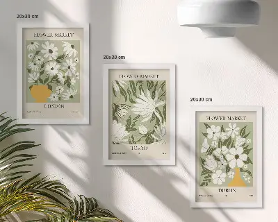Set de 3 tablouri cu modele de postere florale Londra Tokyo și Dublin
