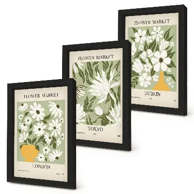 Set de 3 tablouri cu modele de postere florale Londra Tokyo și Dublin