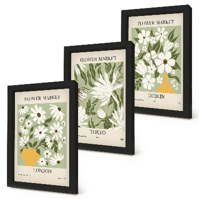 Set 3 tablouri Modele de postere florale Londra Tokyo Dublin