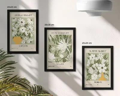 Set de 3 tablouri cu modele de postere florale Londra Tokyo și Dublin