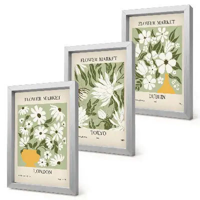 Set de 3 tablouri cu modele de postere florale Londra Tokyo și Dublin