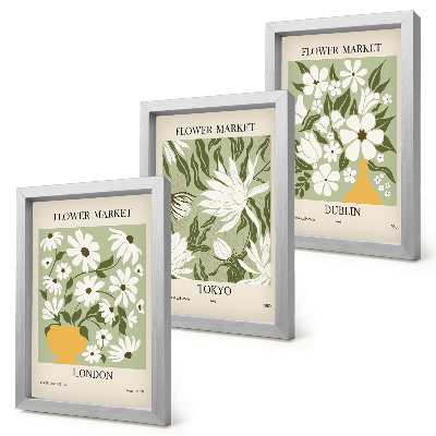 Set 3 tablouri Modele de postere florale Londra Tokyo Dublin