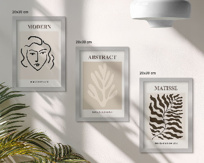 Set 3 tablouri Ilustrații cu chipuri și frunze din grafica lui Henri Matisse