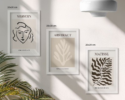 Set 3 tablouri Ilustrații cu chipuri și frunze din grafica lui Henri Matisse