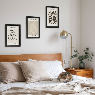 Set 3 tablouri Ilustrații cu chipuri și frunze din grafica lui Henri Matisse