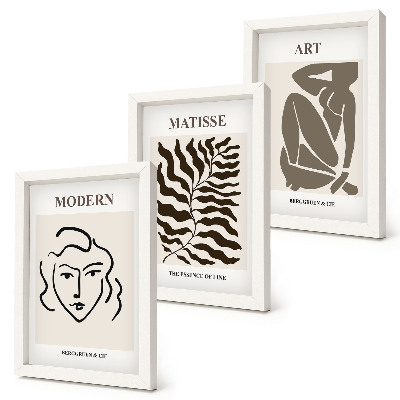 Set 3 tablouri Grafică elegantă cu linii și figuri în culori neutre