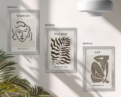 Set 3 tablouri Grafică elegantă cu linii și figuri în culori neutre