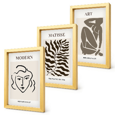 Set 3 tablouri Grafică elegantă cu linii și figuri în culori neutre