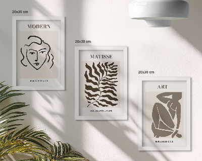 Set 3 tablouri Grafică elegantă cu linii și figuri în culori neutre