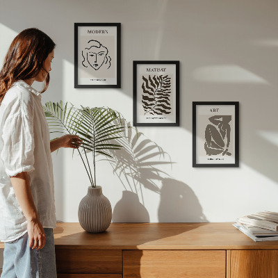 Set 3 tablouri Grafică elegantă cu linii și figuri în culori neutre