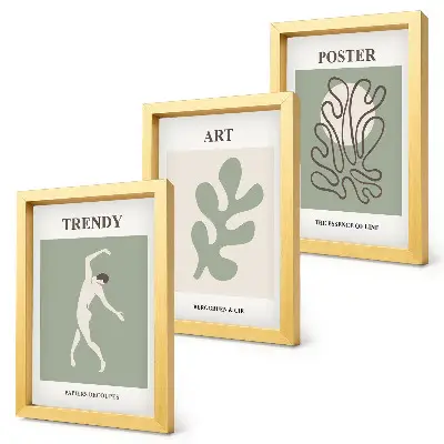 Set 3 tablouri cu figuri abstracte și motive vegetale în culori discrete