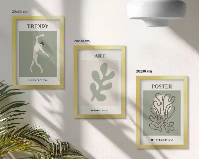 Set 3 tablouri cu figuri abstracte și motive vegetale în culori discrete