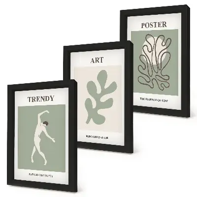 Set 3 tablouri cu figuri abstracte și motive vegetale în culori discrete