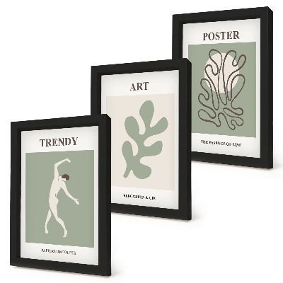 Set 3 tablouri Figuri abstracte și motive vegetale în culori discrete