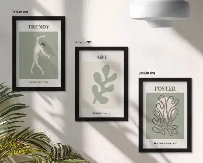 Set 3 tablouri cu figuri abstracte și motive vegetale în culori discrete