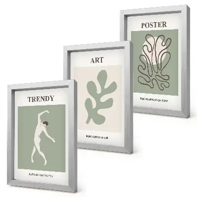 Set 3 tablouri cu figuri abstracte și motive vegetale în culori discrete