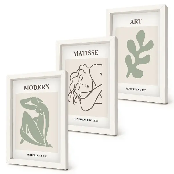 Set 3 tablouri cu design minimalist reprezentând personaje și plante elegante