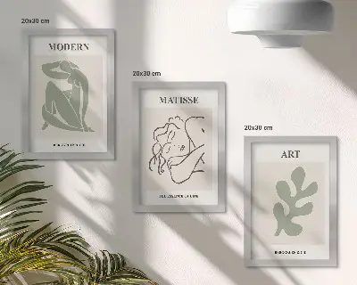 Set 3 tablouri cu design minimalist reprezentând personaje și plante elegante