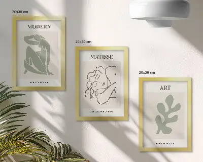 Set 3 tablouri cu design minimalist reprezentând personaje și plante elegante