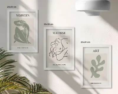 Set 3 tablouri cu design minimalist reprezentând personaje și plante elegante