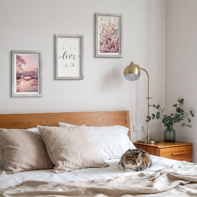 Set 3 tablouri Motive florale cu un pod și o inscripție