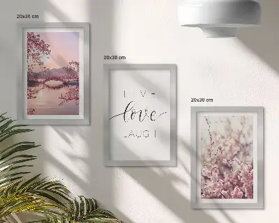 Set de 3 tablouri cu motive florale, un pod și o inscripție