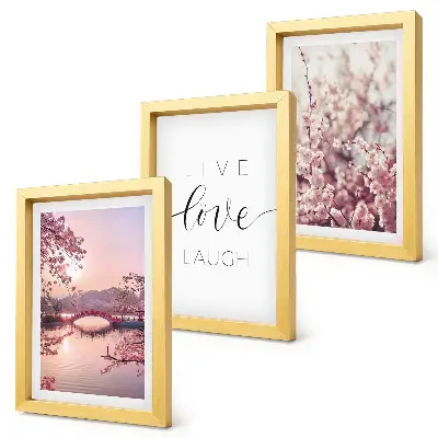 Set de 3 tablouri cu motive florale, un pod și o inscripție