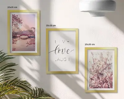 Set de 3 tablouri cu motive florale, un pod și o inscripție