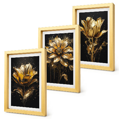 Set 3 tablouri Flori în nuanțe de galben pe un fundal închis