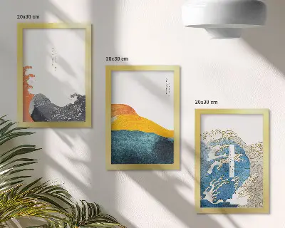 Galerie de perete cu model de valuri în stil grafic japonez