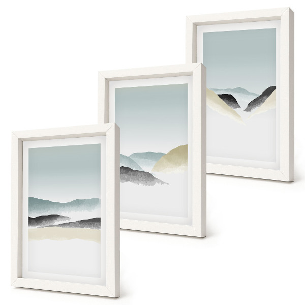 Set 3 tablouri Munți minimalisti în pasteluri delicate