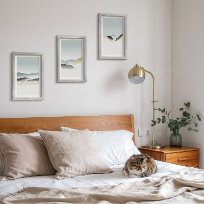 Set 3 tablouri Munți minimalisti în pasteluri delicate