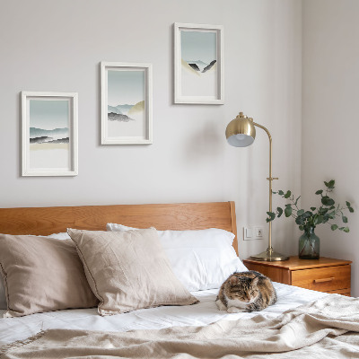 Set 3 tablouri Munți minimalisti în pasteluri delicate