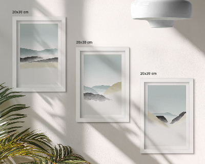 Set 3 tablouri Munți minimalisti în pasteluri delicate