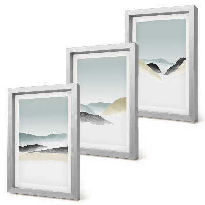 Set 3 tablouri Munți minimalisti în pasteluri delicate