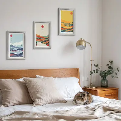 Set de 3 tablouri cu peisaje montane și fluviale abstracte colorate
