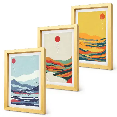 Set de 3 tablouri cu peisaje montane și fluviale abstracte colorate
