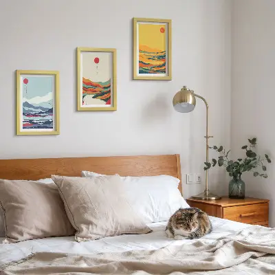 Set de 3 tablouri cu peisaje montane și fluviale abstracte colorate