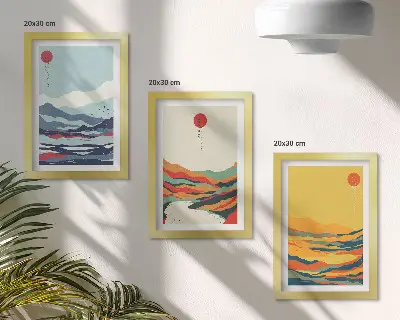 Set de 3 tablouri cu peisaje montane și fluviale abstracte colorate