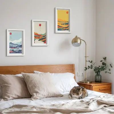 Set de 3 tablouri cu peisaje montane și fluviale abstracte colorate