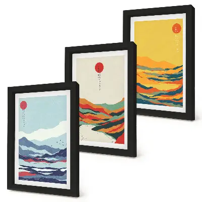 Set de 3 tablouri cu peisaje montane și fluviale abstracte colorate