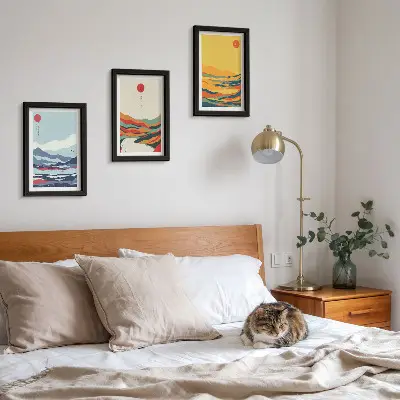 Set de 3 tablouri cu peisaje montane și fluviale abstracte colorate
