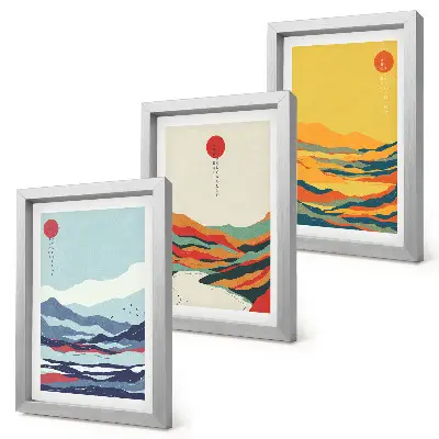 Set de 3 tablouri cu peisaje montane și fluviale abstracte colorate